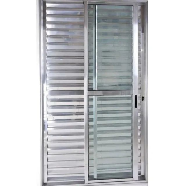 Porta balcão 3 folhas 2,10x1,50 LINHA 20 COM TRINCO no alumínio brilhante