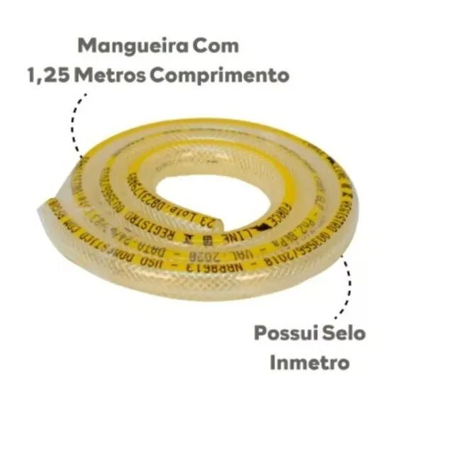 Kit Regulador Registro de Gás Original Inmetro  com 1 Mangueira de 1,25m  e 2 Abraçadeiras - Foto 3