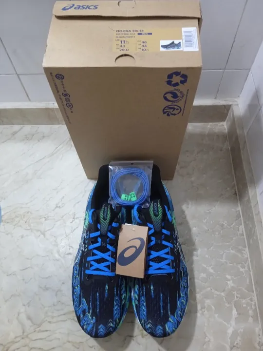 Tênis De Corrida Asics Noosa Tri 14 Masculino Côr Preto Azul E Verde Importado Tamanho 43