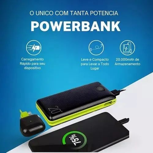 Carregador Portátil Power Bank 20000mAh 3 Cabos USB iOS Tipo C O'Gold Novo Loja Coimbra - Foto 5