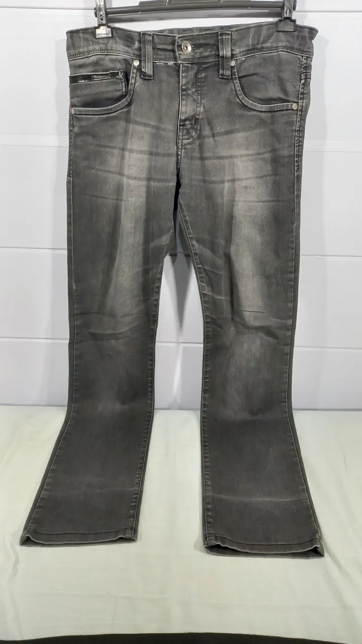 Calças Jeans Cinza Flare