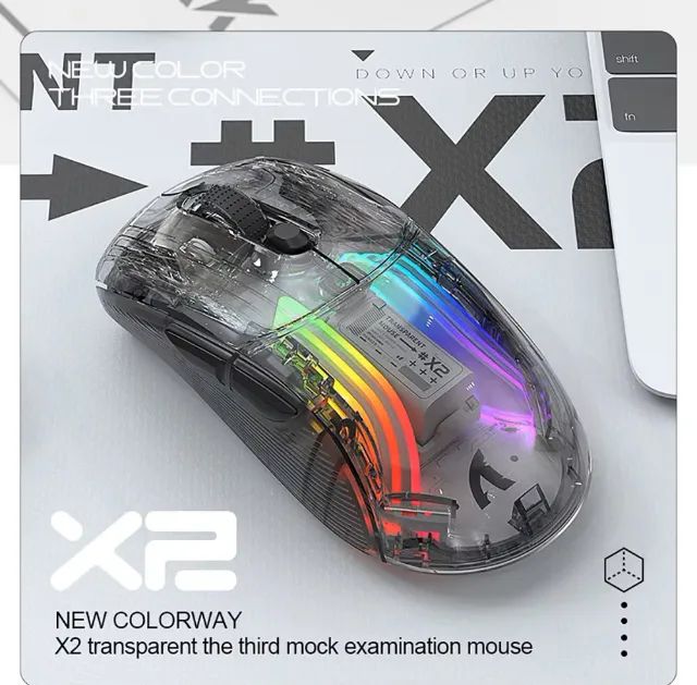 Mouse Sem Fio Attack Shark X2, Tri-Mode, PAW3212, 2400dpi, 800mAh, Gamer, RGB, PC [Novo]