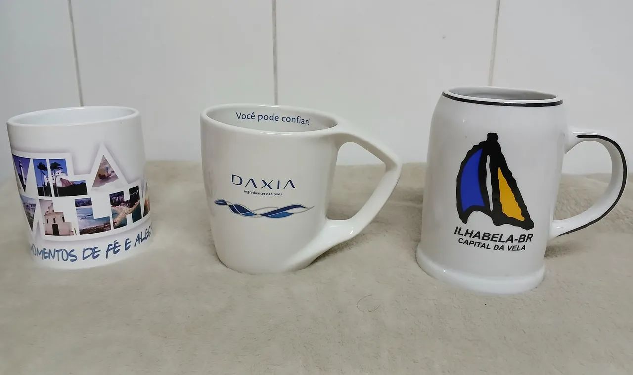 Kit com 2 Xícaras e 1 Caneca Tématica de Ilha Bela