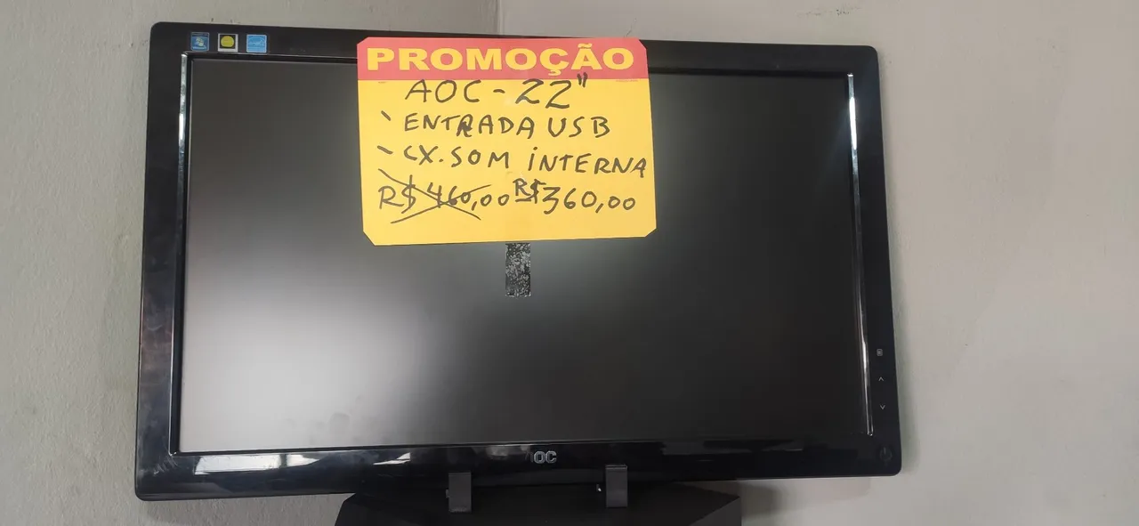 Monitor AOC 22" - Entrada USB - Som Interno - R$360,00