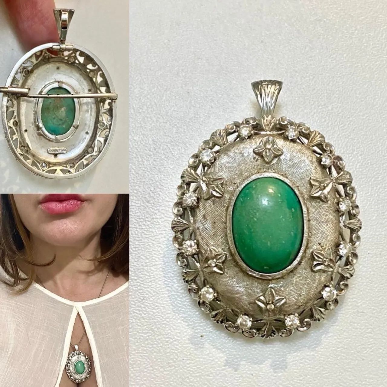  Pingente e broche ouro 18k com brilhantes e turquesa 