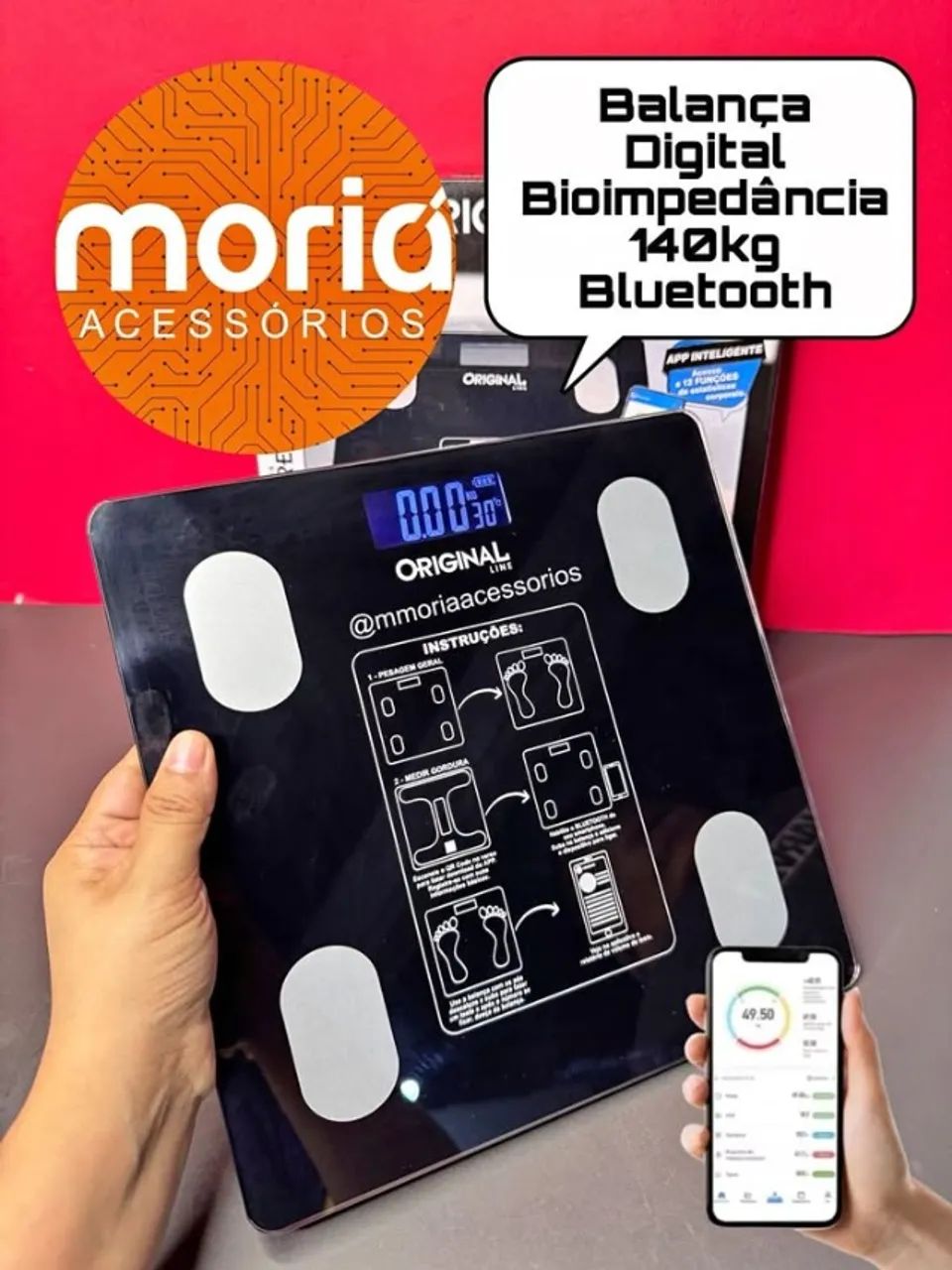 Balança 140KG Digital Bioimpedância e Bluetooth