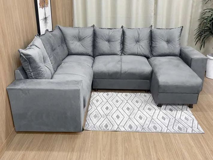 Sofá de Canto Suede Cinza 5 Lugares com Chaise - Foto 2
