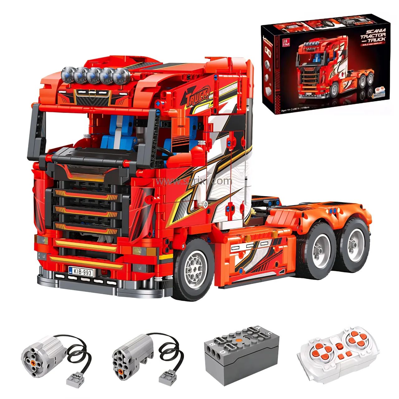 BLOCOS DE MONTAR CAMINHÃO SCANIA COM MOTORIZAÇÃO E CONTROLE REMOTO 1708PÇS JIE STAR JJ9070
