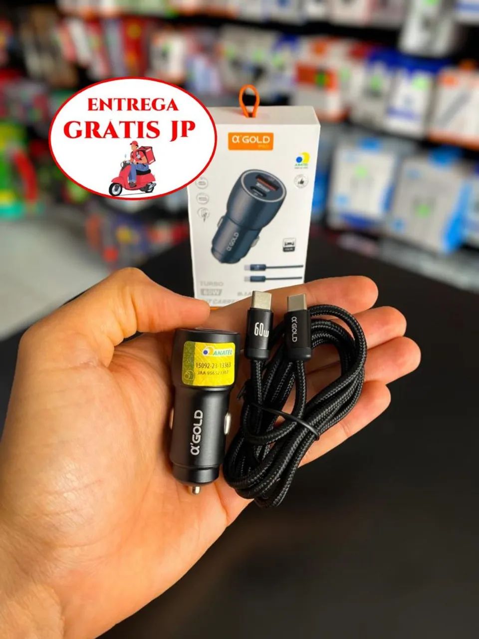 KIT CARREGADOR VEICULAR TURBO 60W GOLD TIPO C - TIPO C CJ13