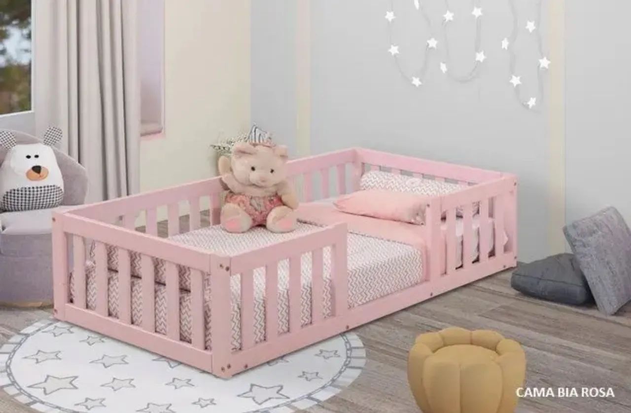 Cama infantil Rosa com grade e colchão  - Foto 2