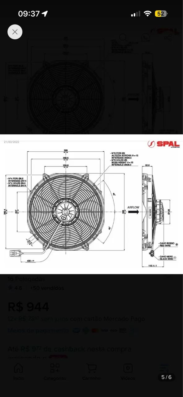 Eletro Ventilador SPAL 12v 16 polegadas Aspirante - Foto 4