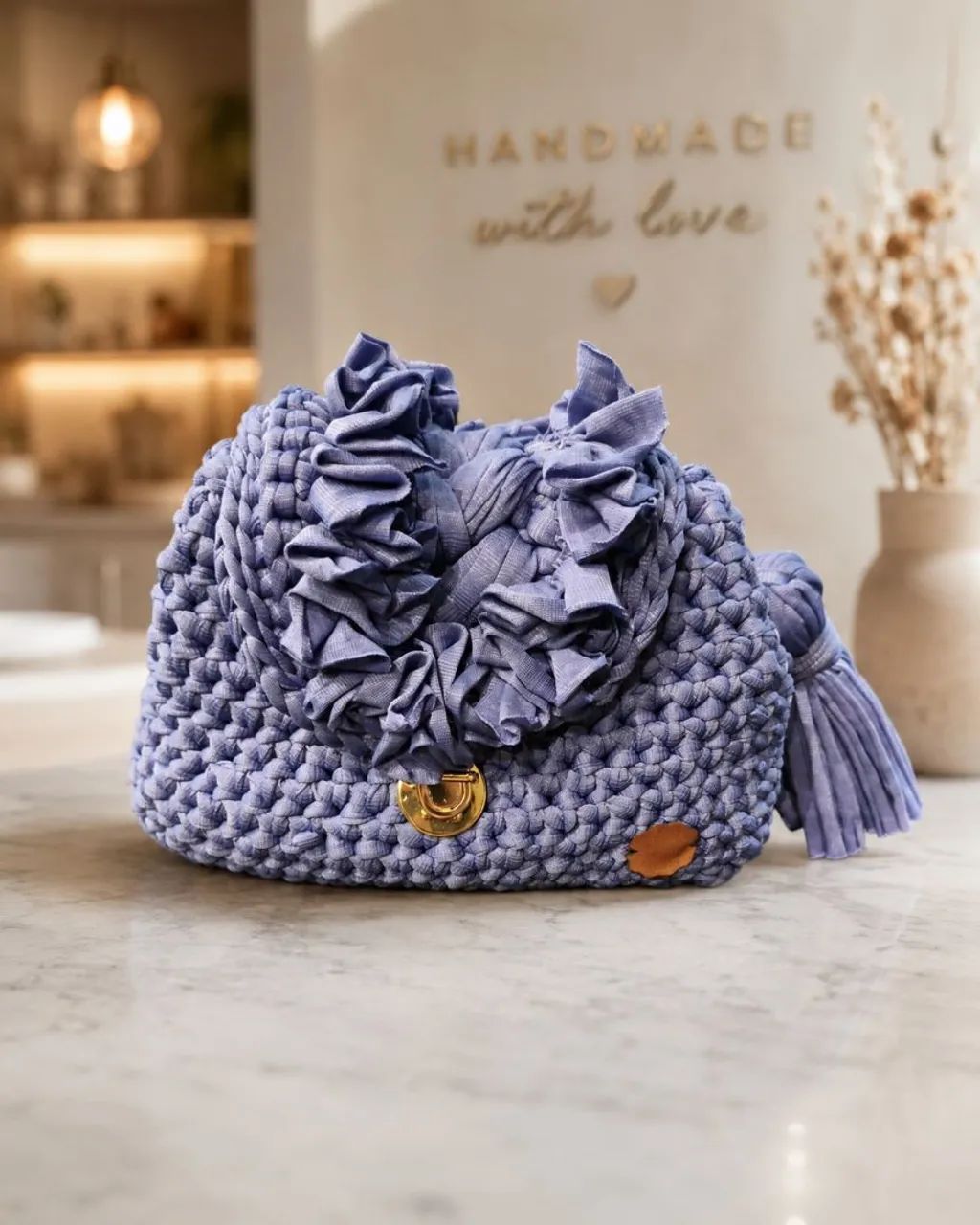 Bolsa de crochê Vitória Azul de mão 