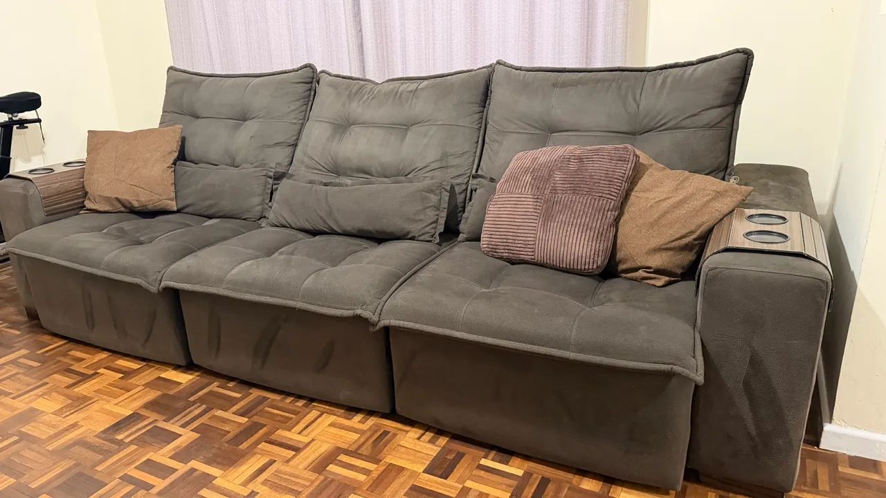 Sofá em Chenille retrátil e reclinável 3 metros  - Foto 4