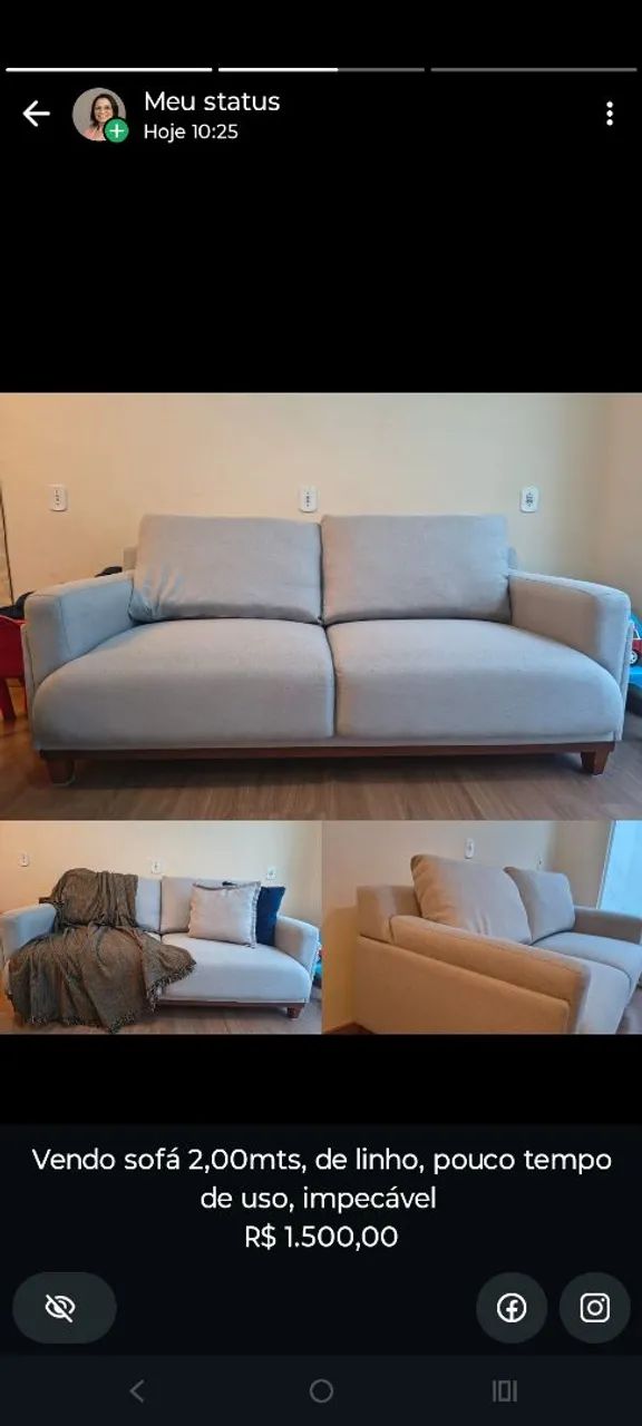 Sofá 3 lugares de linho