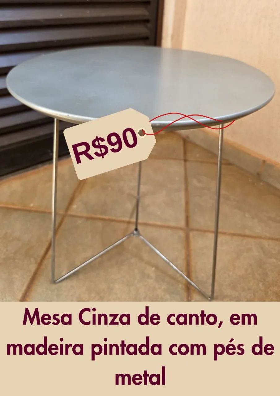 Mesa de canto madeira e metal