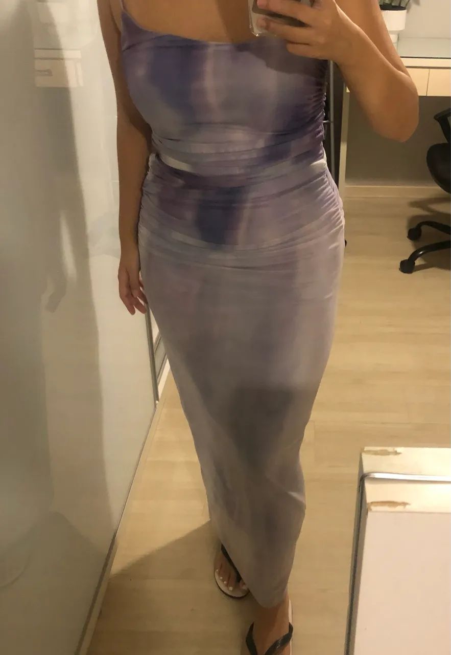 Vestido Longo de Malha com Decote Assimétrico Lilás - Foto 5