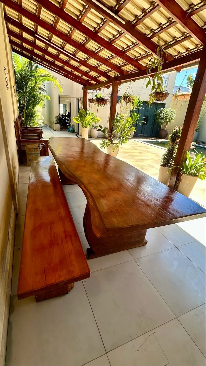 Mesa de Madeira Maciça 3m com Banco e 6 Cadeiras - Foto 3