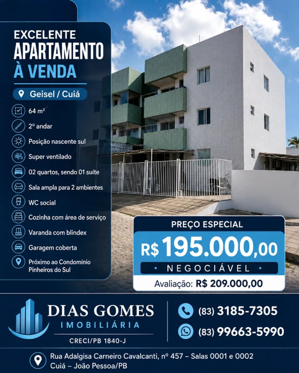 ? EXCELENTE APARTAMENTO À VENDA - GEISEL / CUIÁ