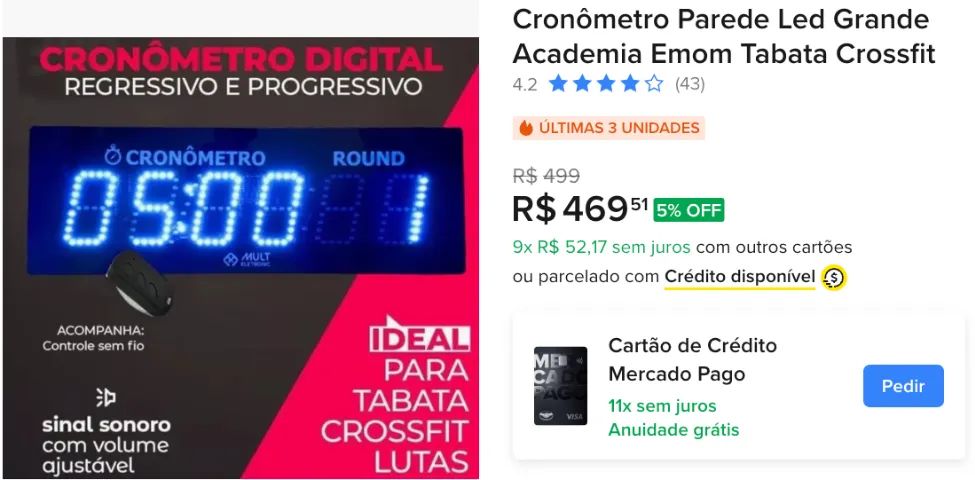 CRONÔMETRO DE PAREDE HIIT TABATA CROSSFIT - Foto 2