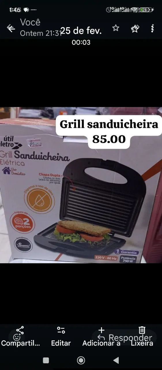Sanduicheira grill elétrica 