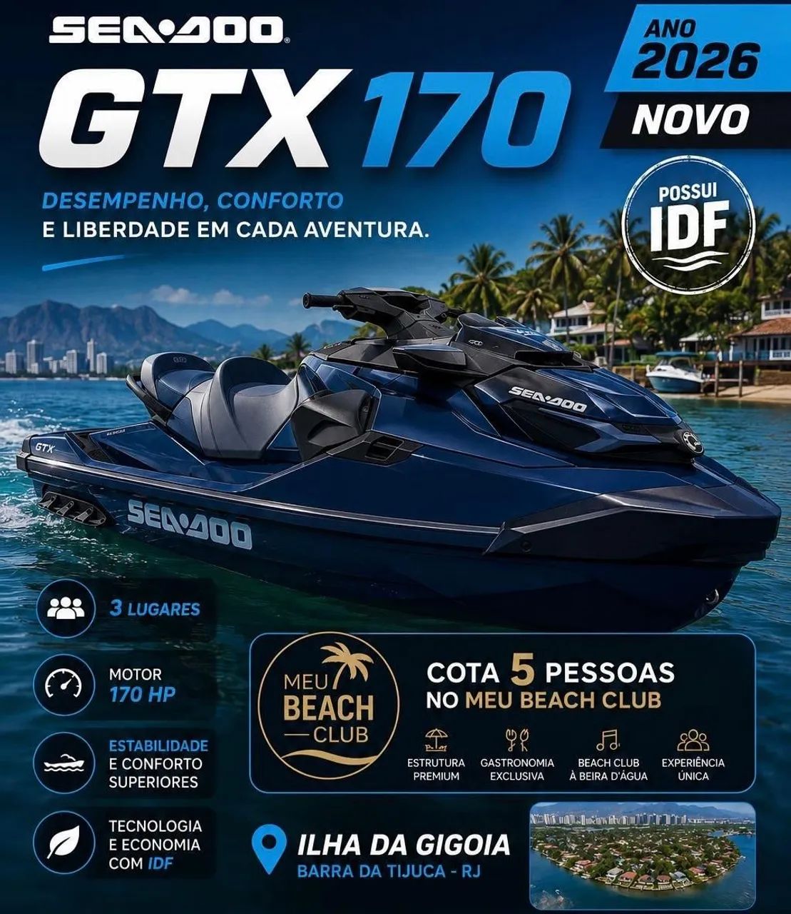 JetSki SeaDoo GTX 170 2026 Azul Zero