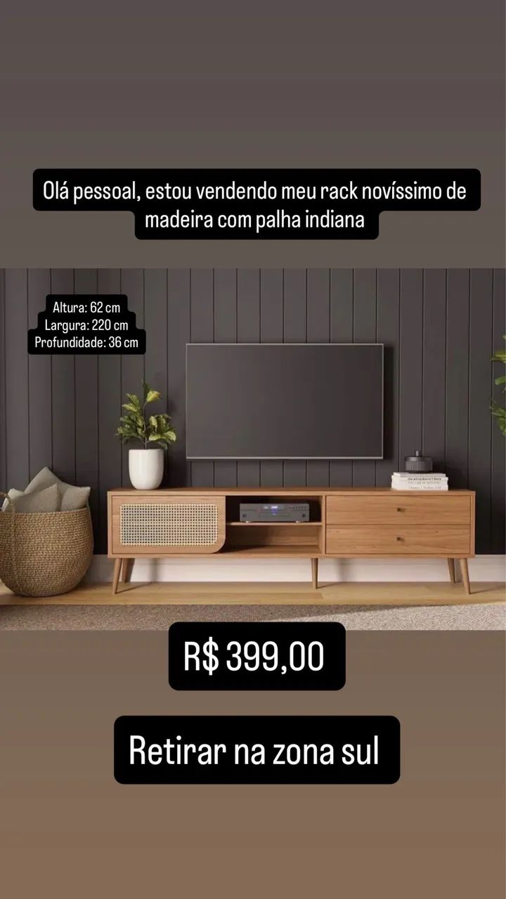 Rack Madeira e palha indiana 