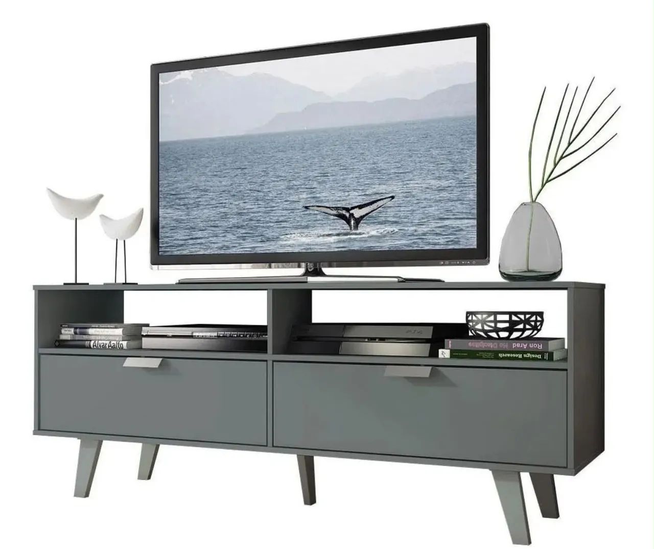 Rack para TV até 55 Polegadas Madesa Oslo com 2 Portas Cinza Cor:Cinza - Foto 4