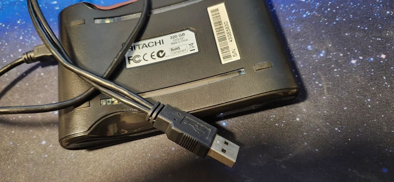 HD Externo Hitachi 320GB - USB - Funcionando - Armazenamento