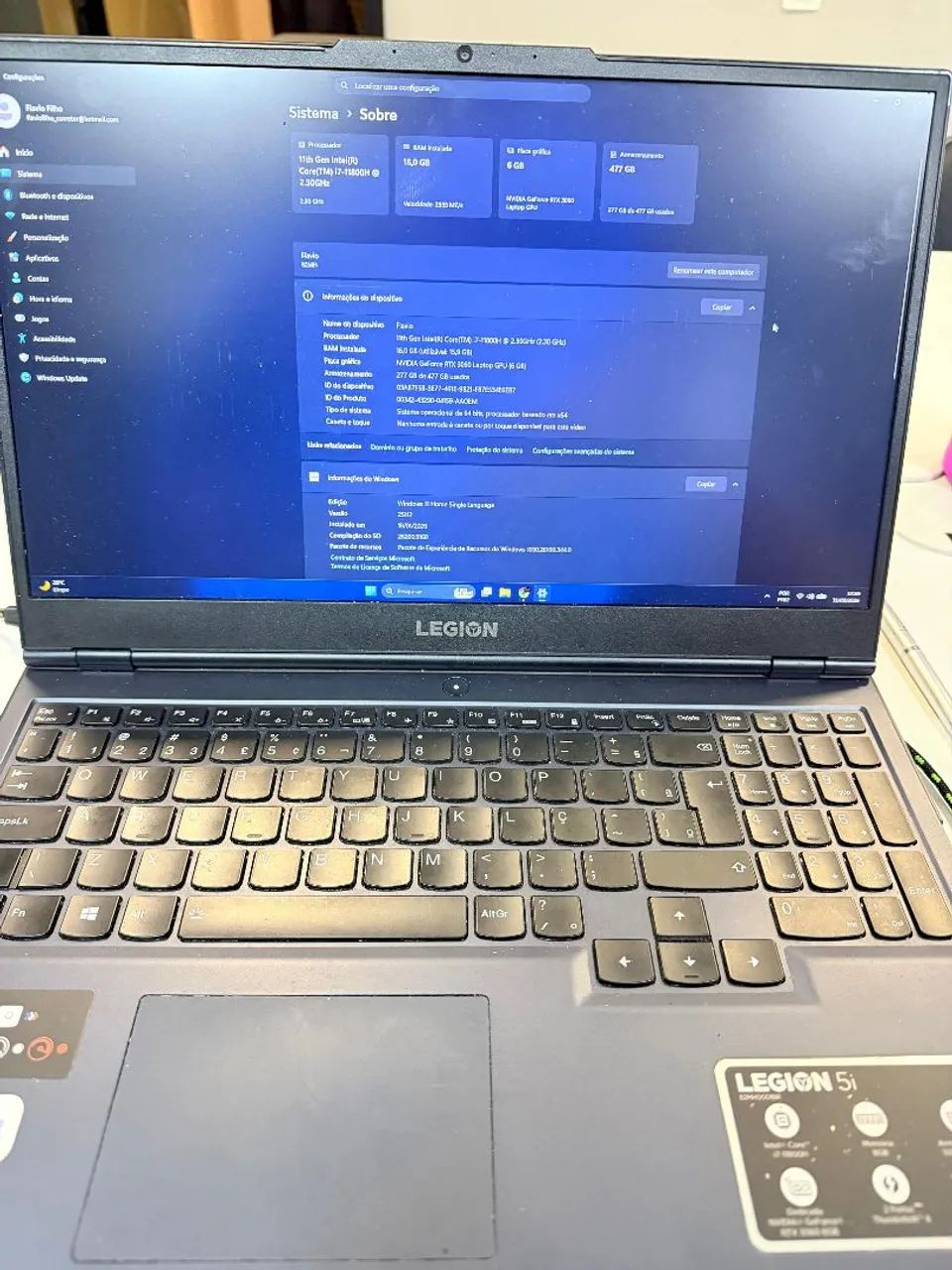 Notebook Lenovo Legion 5i, RTX 3060, i7, 16gb RAM, 512gb SSD - Foto 2