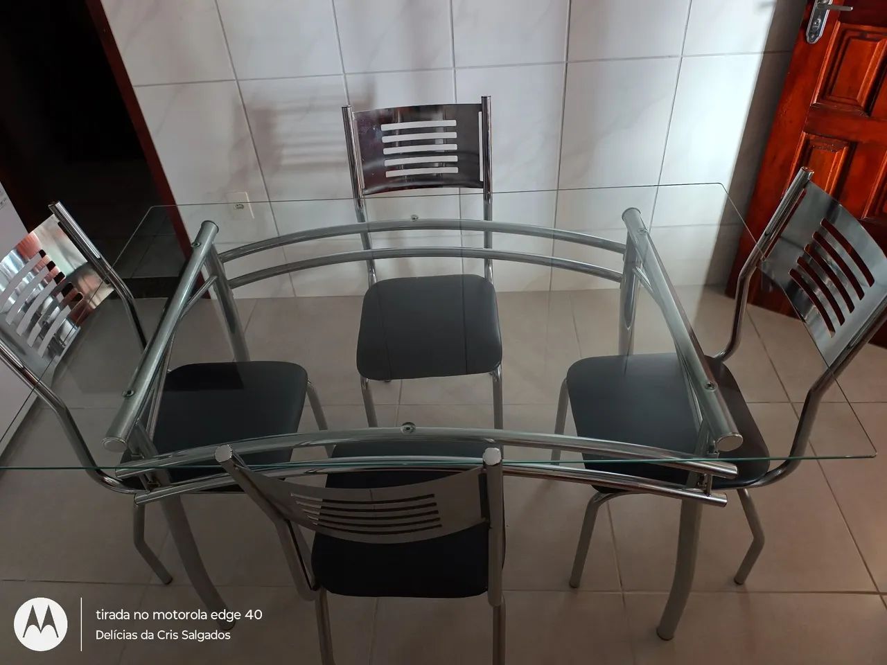 Mesa 4 cadeiras Kappesberg cromada de vidro - Foto 4