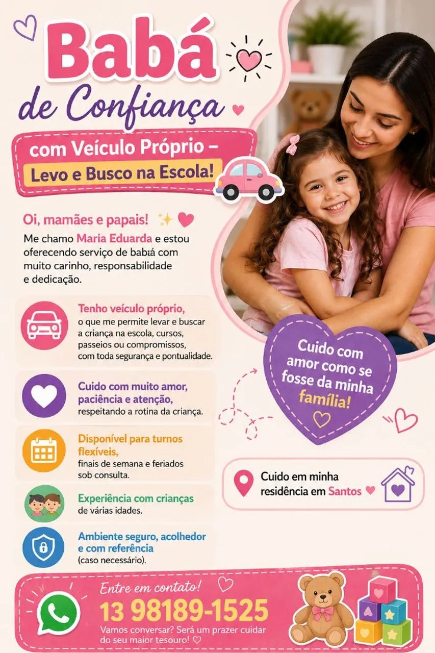 Ofereço serviço de babá 