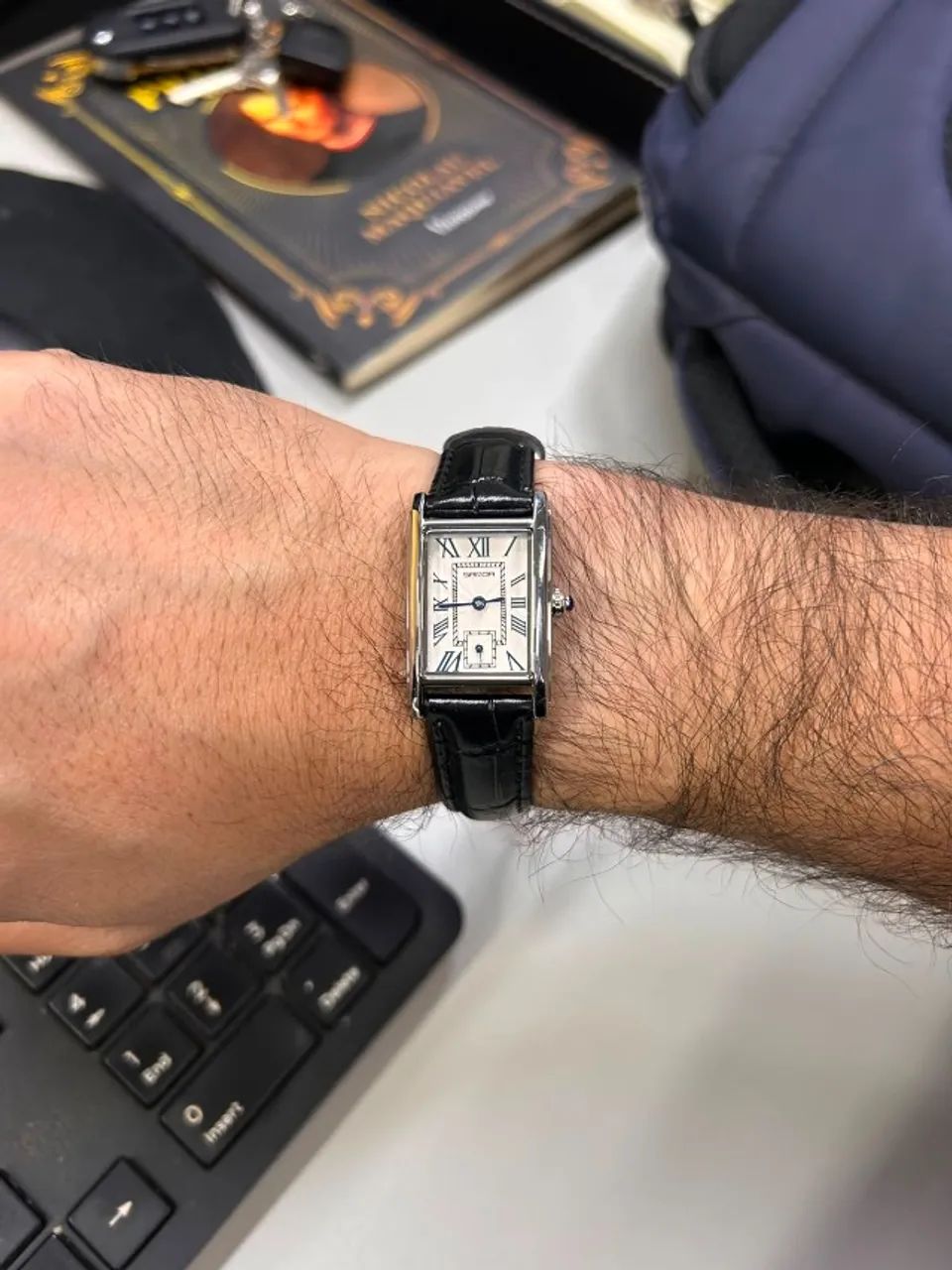 Relógio Sanda Prata com Pulseira de Couro Preta - Foto 5