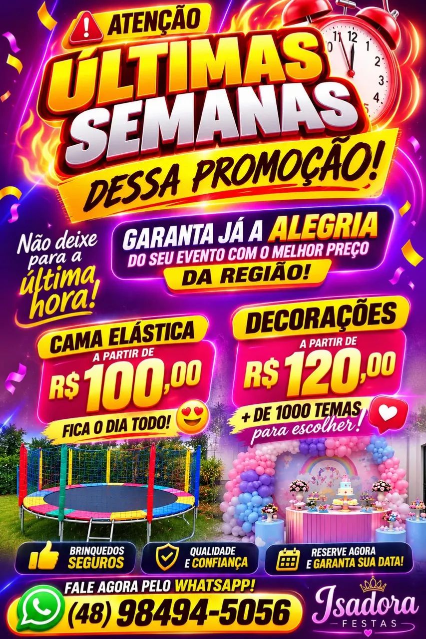 Cama elástica apartir de 100 reais o dia 