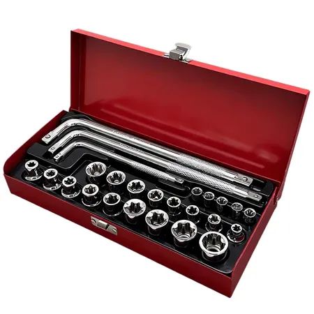 Kit de Soquetes E-Torx Fêmea 25p Aço CR-V com 3 Chaves L Profissional para Manutenção Auto 1