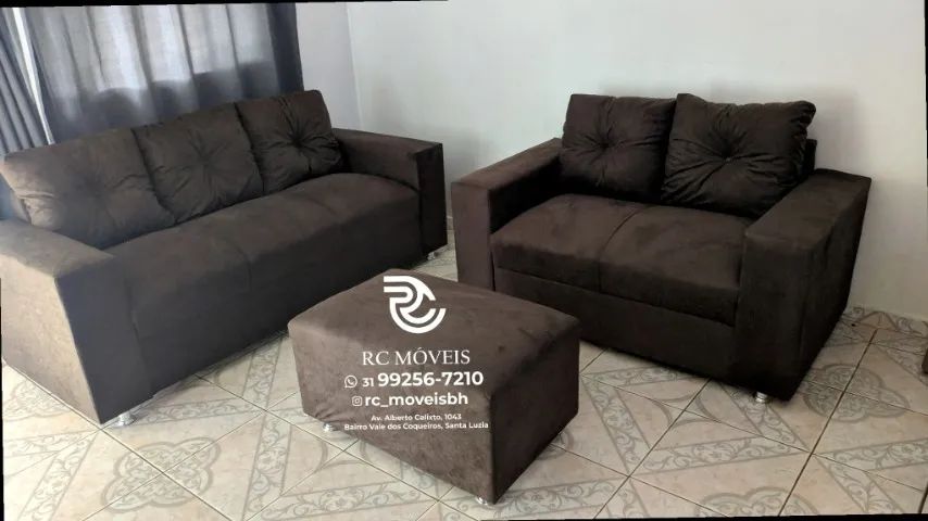 Sofá 2 e tres lugares com Puff Material suede D33 Confortável Direto da Fábrica - Foto 4