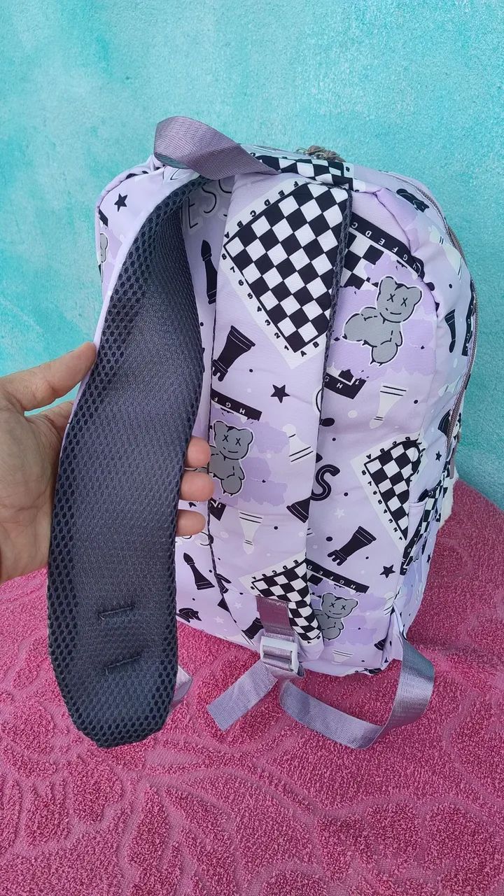 Bolsa Mochila Estudantil, versão Coreana com ursinho de pelúcia. - Foto 4