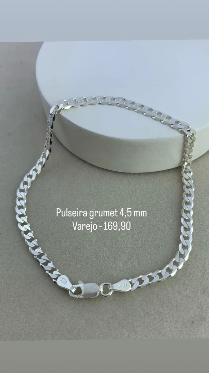 Pulseira grumet de prata 3,5 a 5,5 mm - Foto 3