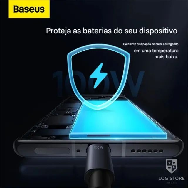 Cabo Baseus USB A com Tipo C 100W Turbo Reforçado para Android - Novo com Garantia - Foto 5