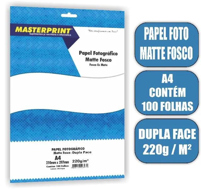 PAPEL FOTO MATTE FOSCO MASTERPRINT A4 100 FOLHAS DUPLA FACE 220G - Foto 3