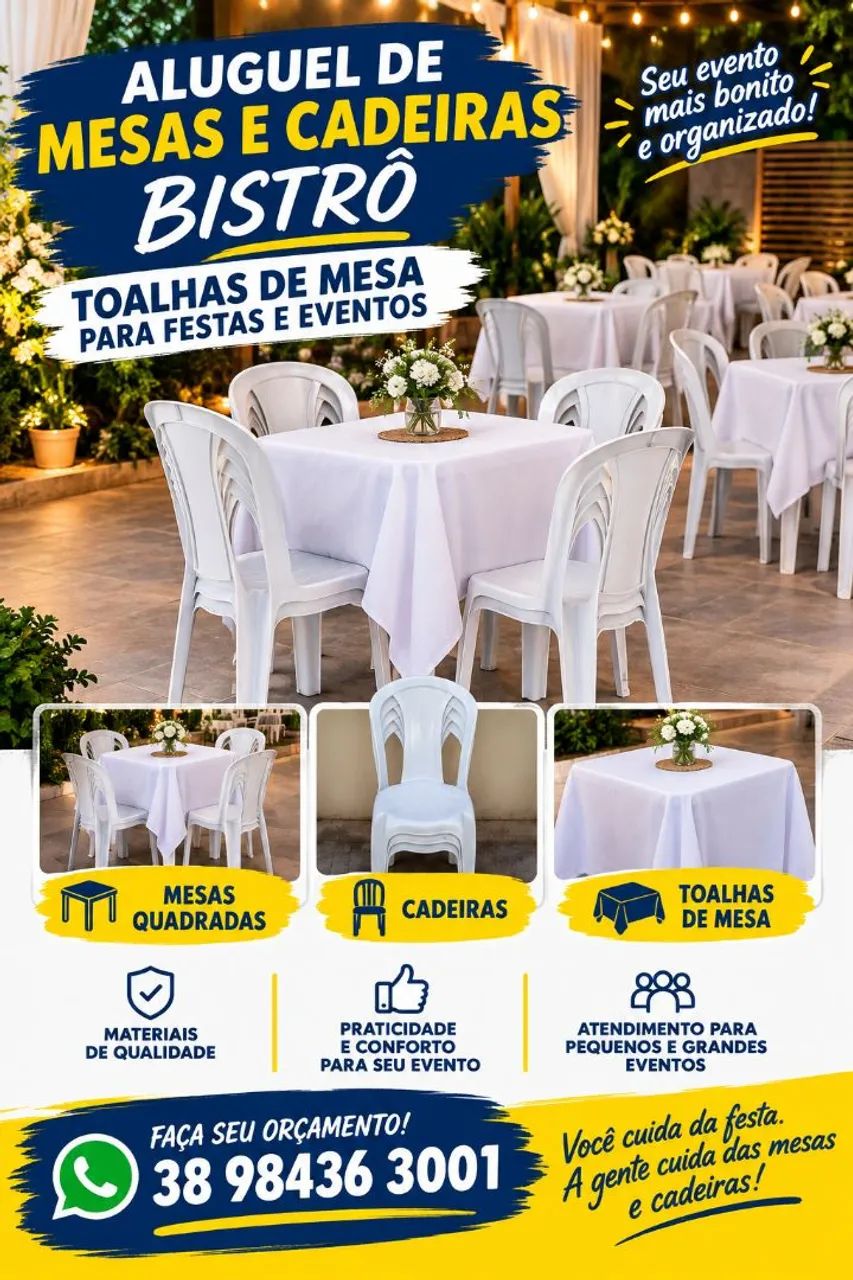 Aluguel de mesas e cadeiras para festas e eventos 