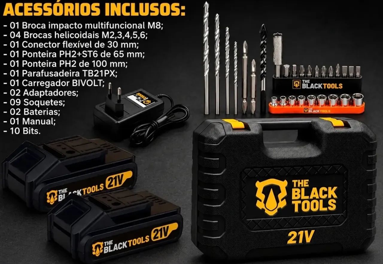 PARAFUSADEIRA BLACK TOOLS + BROCAS - Foto 3