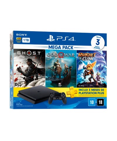 Console PlayStation 4 Mega Pack 18 - Ghost of Tsushima, God of War e Ratchet & Clank