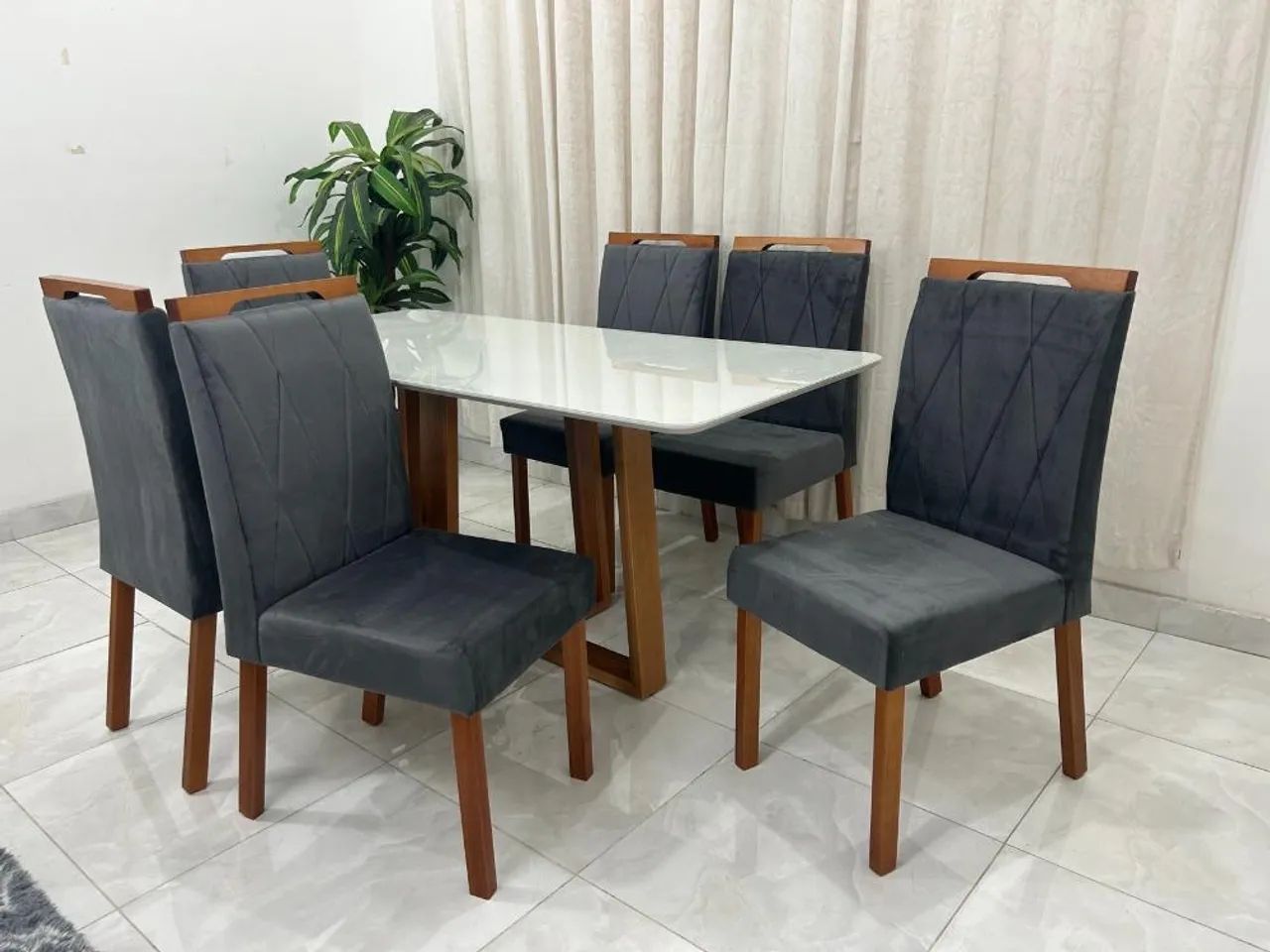 Mesa de Jantar  1.60×0.80 Com 6 Cadeiras Isadora l65
