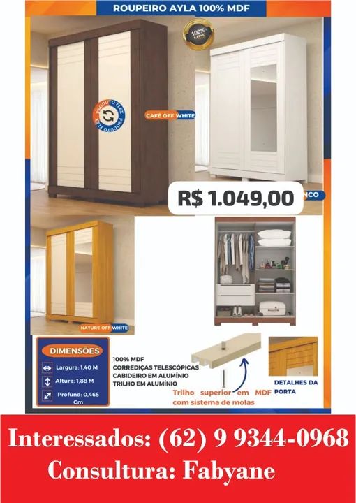 Guarda Roupa Ayla 100% MDF