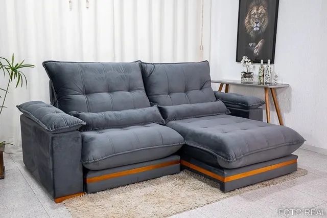 Sofá Retrátil Reclinável 2.50m Ibis Veludo Cinza 814 - D33 e Molas Ensacadas rf54 - Foto 2