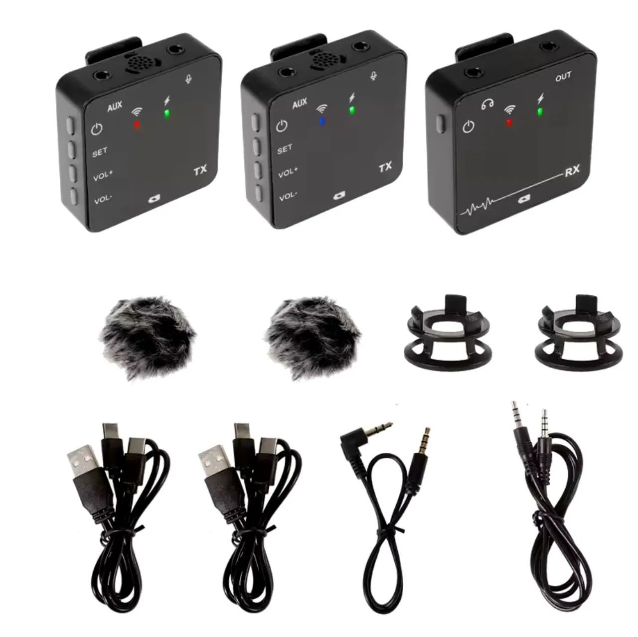 Microfone lapela sem fio para câmera e celular<br>Vai com cabos p2 