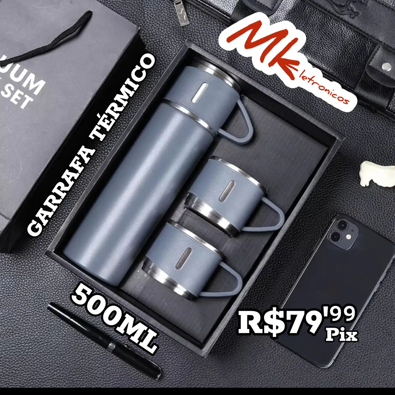 Garrafa térmica com 3 canecas - 500ml