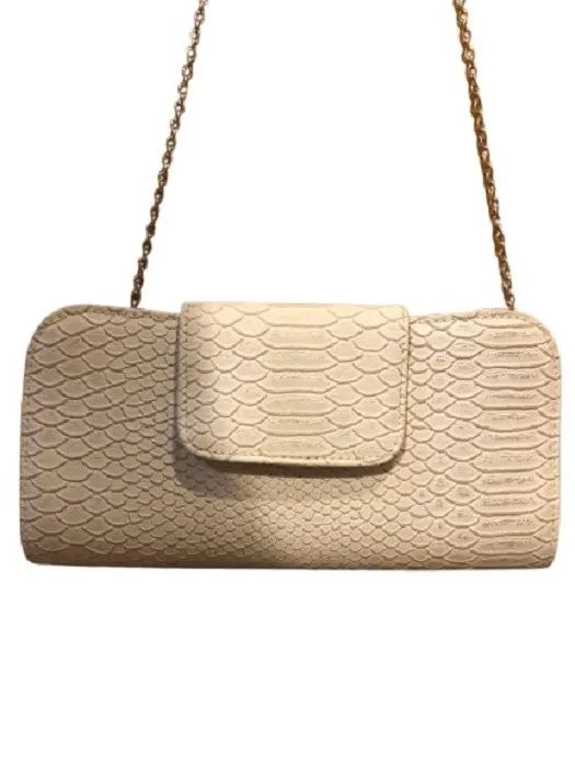 Bolsa Clutch Couro Croco Nude Alça Corrente - Foto 6