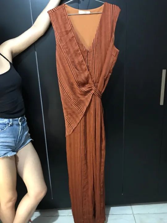 Vestido Longo Marrom com Listras