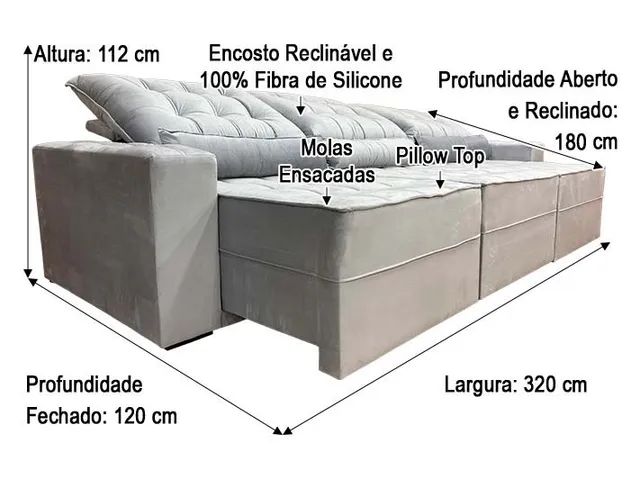 Sofá Retrátil Reclinável 3,20m Molas Ensacadas a654 - Foto 4